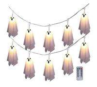 Ghost String Lights, 10 LED Halloween Decoration 8.58x3.94 inches Lanterns with Soft Ambient Glow and Weather Resistant Design, Outdoor Indoor Lighting for Patio, Porch, Garden, Pathway, Haunted House