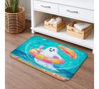 Ghost Summer Tapis de bain à séchage rapide, amusant fantôme de dessin animé dans flotteur, absorbant, antidérapant, coloré en flanelle lavable, pour décoration de salle de bain, 40,6 x 61 cm
