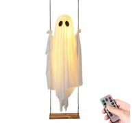 Ghost Swing Ghost, 5ft Big Hanging Swing Ghost Halloween Decor with String Lights, Scandy Ghost Decorations for Porche Cour Trees, Halloween Decorations Outdoor