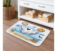 Ghost Tapis de bain d'Halloween à séchage rapide, absorbant et antidérapant, lavable en flanelle pour salle de bain, toilettes, toilettes, décoration 50,8 x 81,3 cm