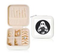 Ghost tenant une caméra vidéo, étui à bijoux de voyage, étui de rangement en cuir PU pour bagues, boucles d'oreilles, pendentifs, colliers pour filles et femmes