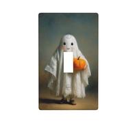 Ghost tenant une citrouille orange - Plaque murale décorative pour cuisine, ferme, chambre à coucher, salle de bain