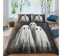 Ghost Trio Housse de Couette Microfibre 3 Pièces Imprimé en 3D Super Douce Spooky Halloween Art Style Linge de Lit avec Fermeture Éclair Respirante for Couple Amoureux King（220x240cm）