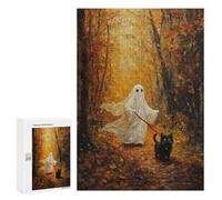 Ghost Walking Cat Halloween Art Print Puzzle 1000 Pièces Educa Jouet en Bois Cadeau Unique Décoration Intérieure Jeu Éducatif Challenge Toy Adultes Et Enfants À Partir De 14 Ans 300 PCS