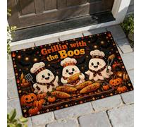 Ghost Welcome Paillasson Halloween festif citrouille maïs Halloween noir lavable profil bas sous paillasson décoration extérieure pour porte d'entrée, terrasse 73,6 x 43,2 cm