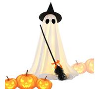 Ghost Windsocks - 145x80cm Light Up Ghosts Halloween, Halloween Decorations Outdoor Ghost, Outdoor Standing Ghosts with Witch Broom | Glowing Spooky Decor for Backyard Patio Front Haunted House