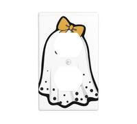 Ghost with Black Polka Dot Bow Outlet Cover Light Switch Cover Decorative 1 Gang Wall Plate for Kitchen Room Bathroom Size 7x11.4cm
