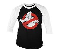 Ghostbusters Licence Officielle Distressed Logo Baseball T-Shirt à Manches 3/4 (Noir-Blanc), XX-Large