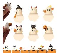 Ghostees Mystery Phone Buddy, Stick-on Halloween Ghost & Pumpkin Phone Topper, Mini Phone Figure Surprise Toy, Peel-and-Stick Design Figurine, Fun Desk Accessory, for All Phones (6Pcs)