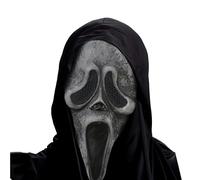 Ghostface Masque crier effrayant avec linceul pour homme et femme en latex naturel, respirant, durable, masque d'horreur effrayant pour Halloween, farces, bal masqué, cosplay, décoration de fête, gris