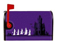 Ghosts Housse de boîte aux lettres magnétique pour décoration de jardin et terrasse Motif château effrayant d'Halloween Violet 53,3 x 64,9 cm