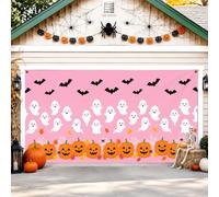 Ghosts Housse de porte de garage amusante, chauve-souris, citrouilles, pêche, décoration d'intérieur pour jardin, cour, extérieur, intérieur, fête, toile de fond 400 x 180 cm