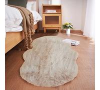Ghouse Tapis Beige Faux Peau de Mouton 60 x 120cm Shaggy en Peau en Fourrure synthétique Fourrure Lavable Tapis
