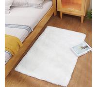 Ghouse Tapis Blanc de Salon 60 x 90 cm Shaggy en Peau Tapis en Fourrure synthétique Fourrure Lavable