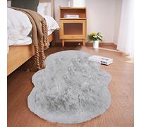 Ghouse Tapis Gris Faux Peau de Mouton 60 x 120cm Shaggy en Peau en Fourrure synthétique Fourrure Lavable Tapis