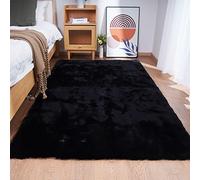 Ghouse Tapis Noir de Salon 120 x 180 cm Shaggy en Peau Tapis en Fourrure synthétique Fourrure Lavable