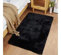 Ghouse Tapis Noir de Salon 60 x 90 cm Shaggy en Peau Tapis en Fourrure synthétique Fourrure Lavable