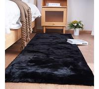 Ghouse Tapis Noir de Salon 90 x 150 cm Shaggy en Peau Tapis en Fourrure synthétique Fourrure Lavable