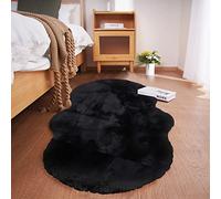 Ghouse Tapis Noir Faux Peau de Mouton 60 x 120cm Shaggy en Peau en Fourrure synthétique Fourrure Lavable Tapis