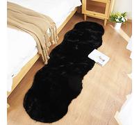 Ghouse Tapis Noir Faux Peau de Mouton 60 x 180cm Shaggy en Peau en Fourrure synthétique Fourrure Lavable Tapis