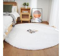 Ghouse Tapis Rond Blanc Chambre 150cm Moelleux Tapis Fausse Fourrure Doux Salon Lavable Descente De Lit Poil Ras