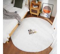 Ghouse Tapis Rond Blanc Chambre 180cm Moelleux Tapis Fausse Fourrure Doux Salon Lavable Descente De Lit Poil Ras