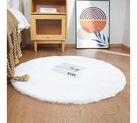 Ghouse Tapis Rond Blanc Chambre 90cm Moelleux Tapis Fausse Fourrure Doux Salon Lavable Descente De Lit Poil Ras