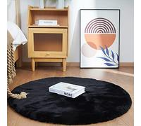 Ghouse Tapis Rond Noir Chambre 120cm Moelleux Tapis Fausse Fourrure Doux Salon Lavable Descente De Lit Poil Ras