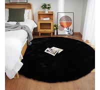 Ghouse Tapis Rond Noir Chambre 150cm Moelleux Tapis Fausse Fourrure Doux Salon Lavable Descente De Lit Poil Ras