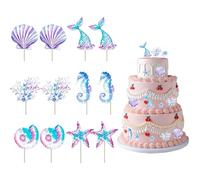 GHPKOTW 12 Pièces De Décoration De Gâteau D'Anniversaire Sirène Fille,Mermaid Cake Toppers Décoration De Gâteau Enfants Femmes Anniversaire Pour Cupcake Toppers，Sirène Thème Fête Décoration