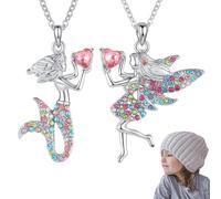 GHPKOTW 2 colliers fée et sirène, pendentif fée des fleurs en cristaux colorés, bijoux pour filles, cadeau anniversaire pour petite-fille nièce, diamants multicolores
