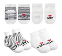 GHPKOTW 4 Paires De Chaussettes Bébé, J'Aime Maman Et Papa, Chaussettes En Coton Pour Nouveau-Né, Chaussettes Antidérapantes, Chaussettes Drôles, Pour Fille Et Garçon, Baby Shower