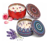 GHPKTOW 2 Bougies Parfumées en Cire de Soja Naturelles, Coffret Cadeau de Bougies Parfumées, Parfums Lavande et Fleur de Sauris, Aromathérapie à la Maison, Cadeau d'Anniversaire et Fête des Mères