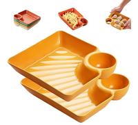 GHRKLP Assiette à Sauce Séparée Assiette à Dumplings Japonais avec Récipient à Sauce, Plateau à Collation Résistant à la Cassure pour Soirées Cinéma, Multicolore(2Yellow)