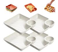 GHRKLP Assiette à Sauce Séparée Assiette à Dumplings Japonais avec Récipient à Sauce, Plateau à Collation Résistant à la Cassure pour Soirées Cinéma, Multicolore(4White)