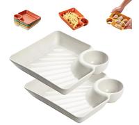 GHRKLP Assiette à Sauce Séparée Assiette à Dumplings Japonais avec Récipient à Sauce, Plateau à Collation Résistant à la Cassure pour Soirées Cinéma, Multicolore(2White)