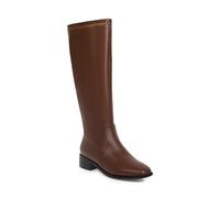 GHSIRUEU Bottes Hautes Au Genou pour Femme Bottes Mollets Larges Bas Talon Bottes De Chevalier avec Fermeture Éclair,Marron,38 EU