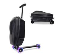 GHSY Valise de trottinette 2 en 1 pour enfants, bagage à roulettes 2 en 1 pour garçons et filles de 4 à 15 ans, valise de voyage pliable à coque rigide légère pour avion, Noir dynamique, Avec LED