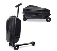 GHSY Valise de trottinette 2 en 1 pour enfants, bagage à roulettes 2 en 1 pour garçons et filles de 4 à 15 ans, valise de voyage pliable à coque rigide légère pour avion, Noir dynamique, Length: 35.6