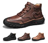 GHTRHSB Bottes confortables en cuir faites à la main pour homme, chaussures d'extérieur spacieuses, imperméables, décontractées, antidérapantes, chaussures de randonnée en plein air, marron, 43 EU