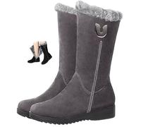GHTRHSB Bottes d'hiver mi-mollet imperméables pour femme avec doublure en velours, antidérapantes et thermiques pour temps froid, gris, 36 EU
