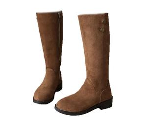 GHTRHSB Bottes mi-mollet en daim avec fermeture éclair latérale, talon plat, semelle antidérapante pour femme, marron, 39.5 EU