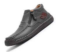 GHTRHSB Bottes orthopédiques en cuir à enfiler pour homme, chaussures de randonnée confortables faites à la main avec fermeture éclair latérale, gris, 43.5 EU