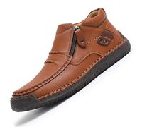 GHTRHSB Bottes orthopédiques en cuir à enfiler pour homme, chaussures de randonnée confortables faites à la main avec fermeture éclair latérale, marron clair, 40 2/3 EU