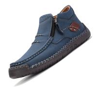 GHTRHSB Bottes orthopédiques en cuir à enfiler pour homme, chaussures de randonnée confortables faites à la main avec fermeture éclair latérale, bleu, 43.5 EU