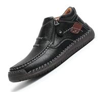 GHTRHSB Bottes orthopédiques en cuir à enfiler pour homme, chaussures de randonnée confortables faites à la main avec fermeture éclair latérale, Noir , 43.5 EU