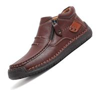 GHTRHSB Bottes orthopédiques en cuir à enfiler pour homme, chaussures de randonnée confortables faites à la main avec fermeture éclair latérale, marron, 43.5 EU