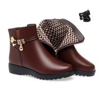 GHTRHSB Bottes orthopédiques en cuir véritable pour femme - Bottines d'hiver imperméables doublées en polaire avec soutien de la voûte plantaire et semelle antidérapante, Marron fin, 37 EU
