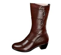GHTRHSB Bottines d'hiver à talon épais et plateforme mi-mollet pour femme, coupe large, doublure polaire imperméable, Marron fin, 39.5 EU