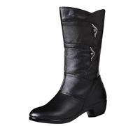 GHTRHSB Bottines d'hiver à talon épais et plateforme mi-mollet pour femme, coupe large, doublure polaire imperméable, Noir fin., 36.5 EU